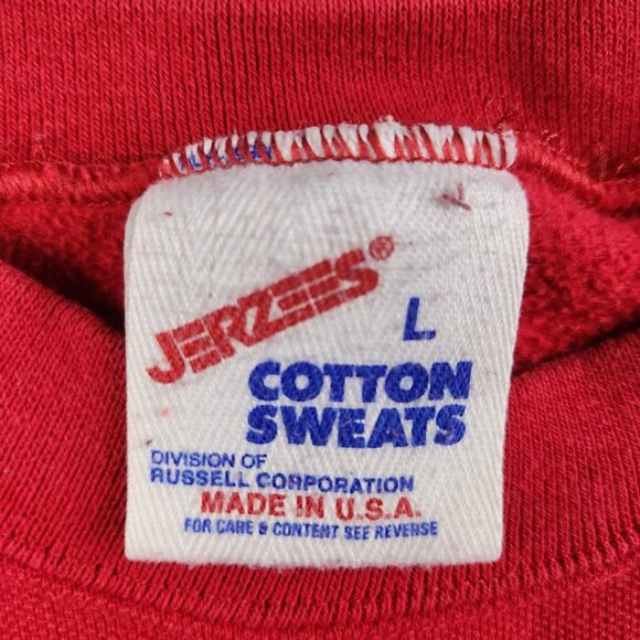 Vintage Jerzees 90's Sweatshirt Men's Large Red Blank Fleece Crew Neck USA Made - Picture 3 of 11